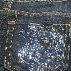ED HARDY CHRISTIAN AUDIGIER Dark Blue JEANS LAVISHLY RHINESTONED POCKETS SIZE 31